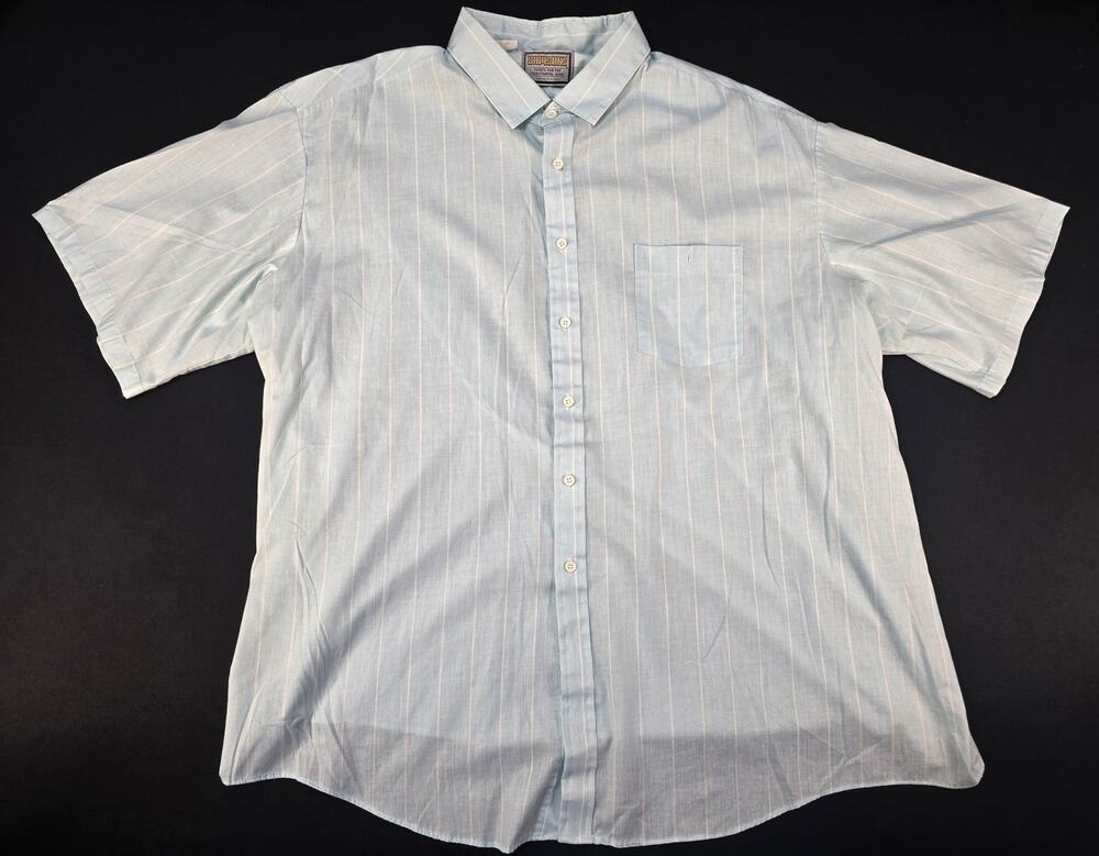 Vintage Samsons Men 3XL Blue Pinstripe Button Up Shirt Made in USA Short Sleeve
